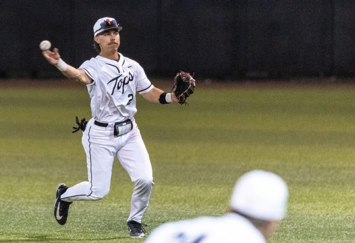 Western Kentucky University second baseman Austin Haller throws the ball for the last out of a game against Southern Illinois University at Nick Denes Field  on Tuesday, March 11, 2025. 