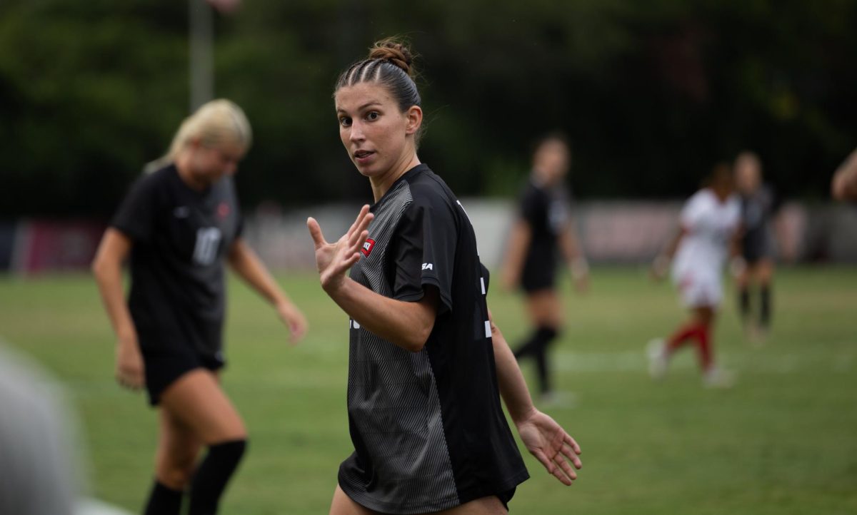 Western Kentucky University defender Kora Kipley (26) looks at the sideline during a match at the WKU Soccer Complex on Thursday, Aug. 21, 2025.
