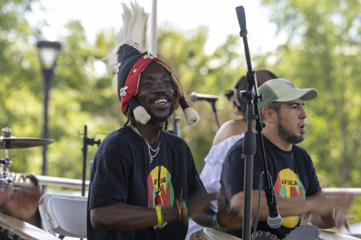 Ibro Dioubate performs playing the drums at Bowling Green international festival with the group AfricaNashville on September 27, 2025. 