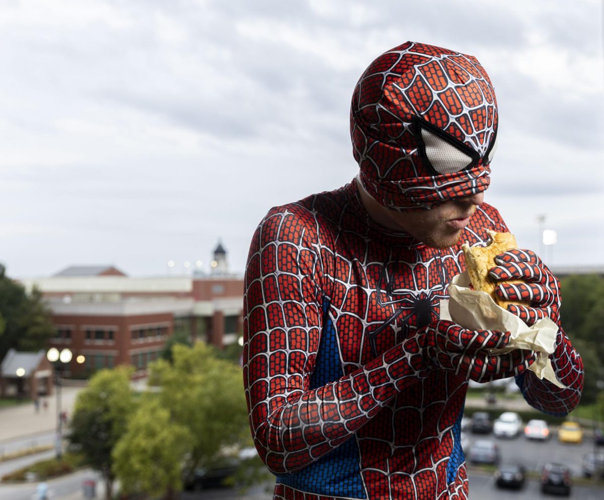 WKU Spidey poses for a portrait on Tuesday, Sept. 23, 2025, on Western Kentucky University’s main campus in Bowling Green, Ky.
