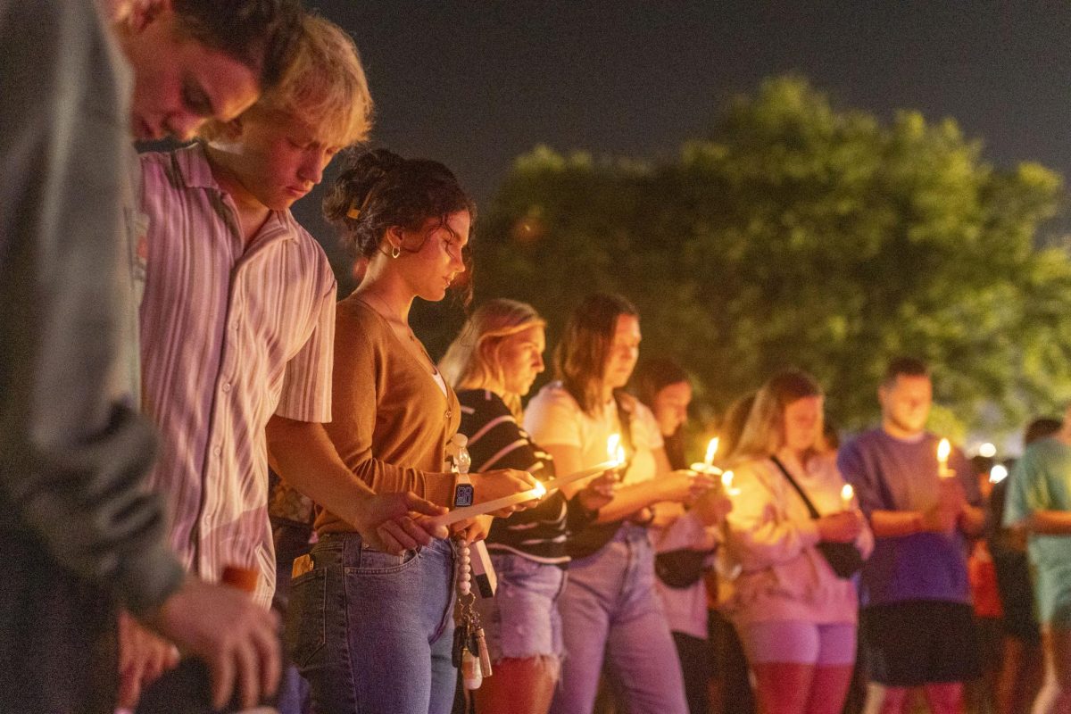 WKU students and other Bowling Green residents gather for the Charlie Kirk Candlelight Vigil on Thursday, Sept. 25, 2025 on South Lawn.