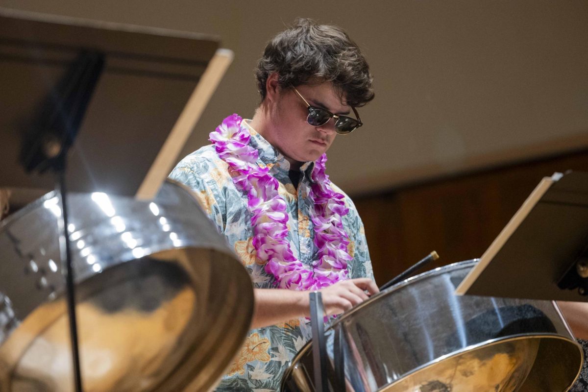 Joe Thomas plays the steel drum during WKU’s Steelband concert at FAC on Wednesday, Nov. 19, 2025.