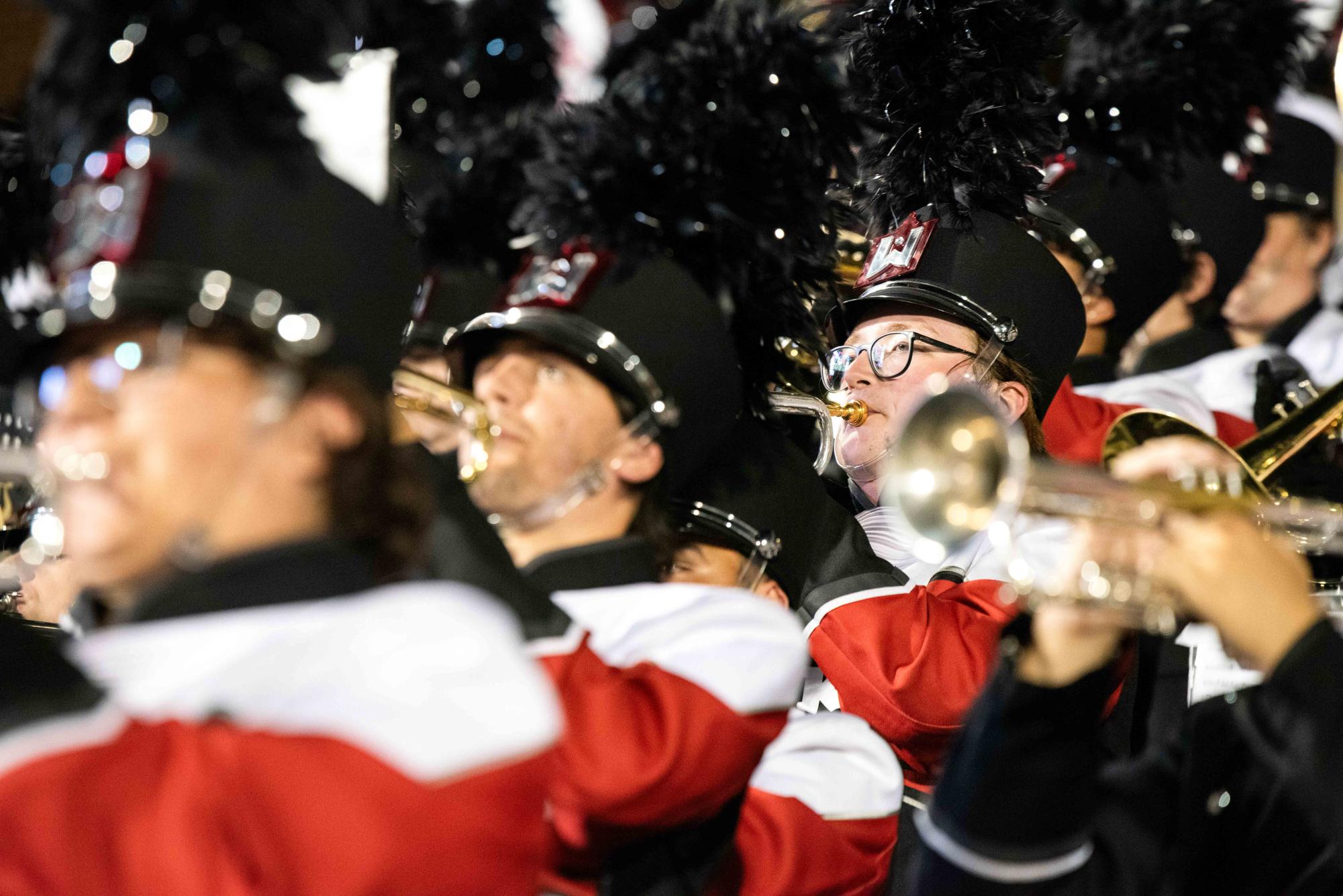 Meterology major Connor McDonald performs a stand tune with the Big Red Marching Band at WKU vs FIU on Oct. 14, 2025 in Bowling Green, Ky.