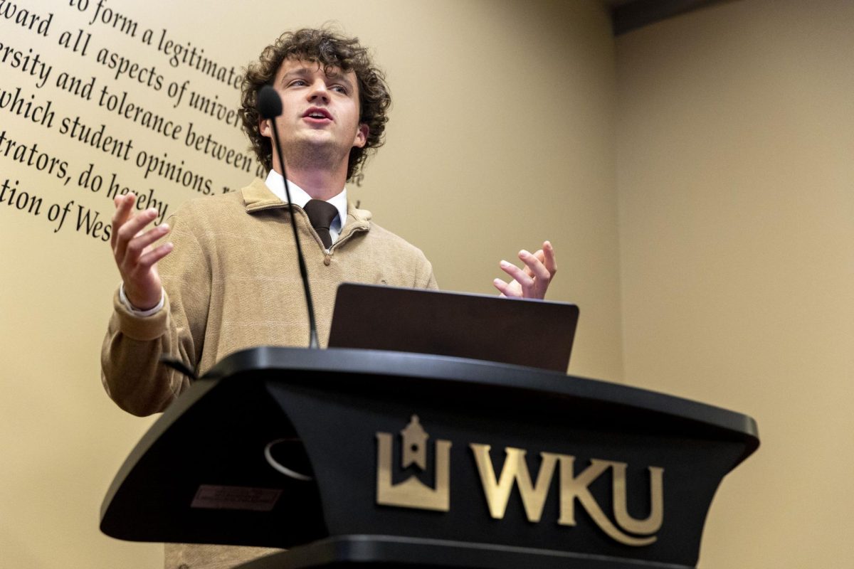 (FILE PHOTO) President Rush Robinson gives his report during the weekly SGA meeting on Tuesday, Nov. 25, 2025 in Senate Chambers.