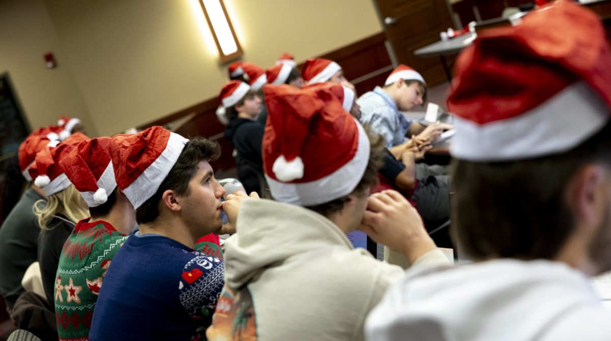 Senators dawn Santa hats and pajamas during the weekly SGA meeting on Tuesday, Dec. 2, 2025 in the Senate Chambers.