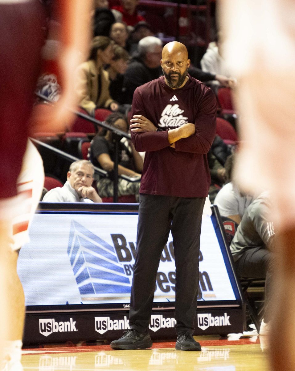 Missouri State Bears Head Coach Cuonzo Martin watches as the Bears fall 87-72 against the Hilltoppers at the end of WKU’s game against the Missouri State Bears in E.A. Diddle Arena on Wednesday, Jan. 14, 2026. 