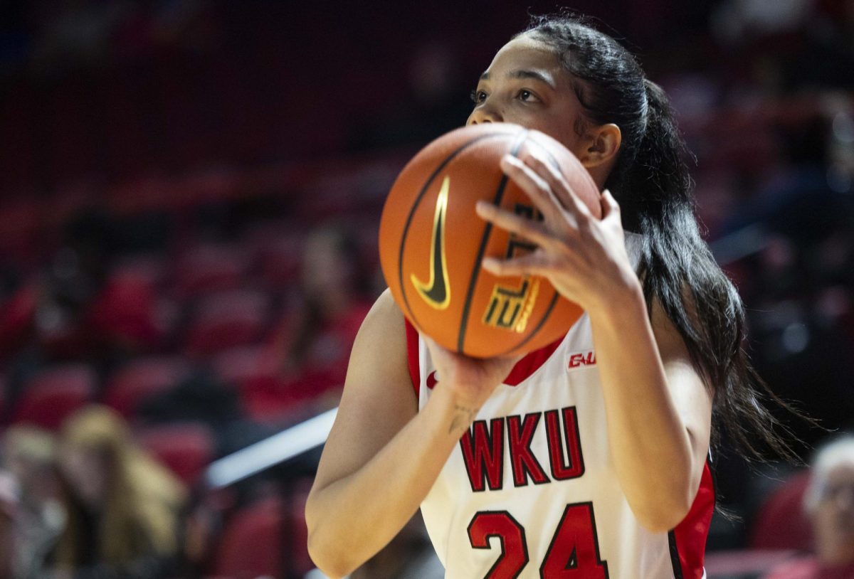 Western Kentucky University guard Yendri Acosta (24) prepares to shoot a basket during the women’s basketball game against the University of Delaware at E.A. Diddle Arena in Bowling Green, Ky. on Friday, Jan. 23, 2026. 