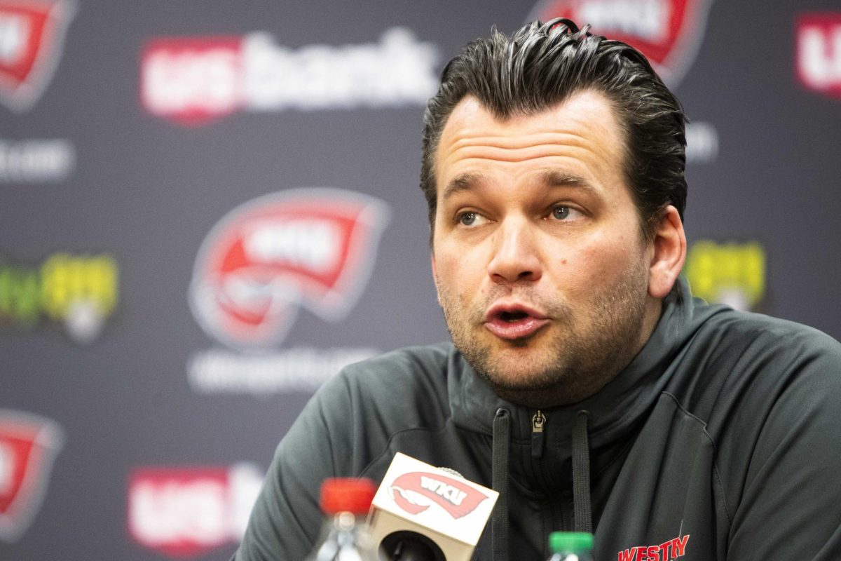 WKU Men’s Basketball Headcoach Hank Plona held a press conference Monday as WKU looks to salvage its underwhelming season in the Paul Just Media Center in E.A. Diddle Arena on Monday, Feb. 9, 2026. The Hilltoppers have struggled in CUSA, accumulating a 13-16 record during 2 seasons under Plona. 