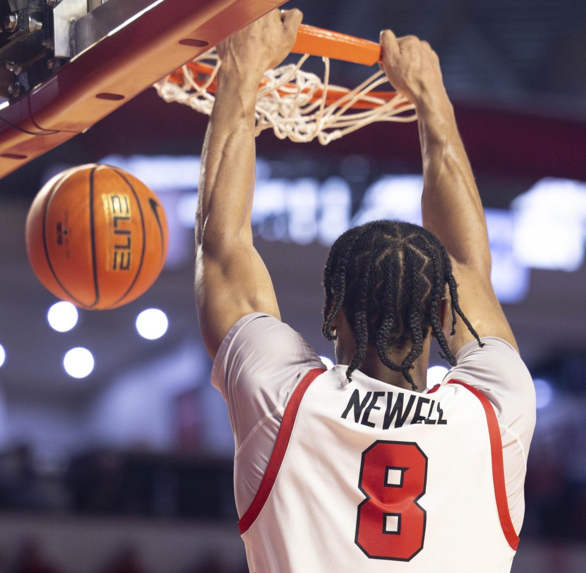 Western Kentucky University Hilltoppers forward Grant Newell (8) dunks the ball during the WKU vs. UTEP basketball game on Saturday, Feb. 28, 2026 held in E.A Diddle Arena. Newell scored a total of 25 points leading the Hilltoppers to victory. 