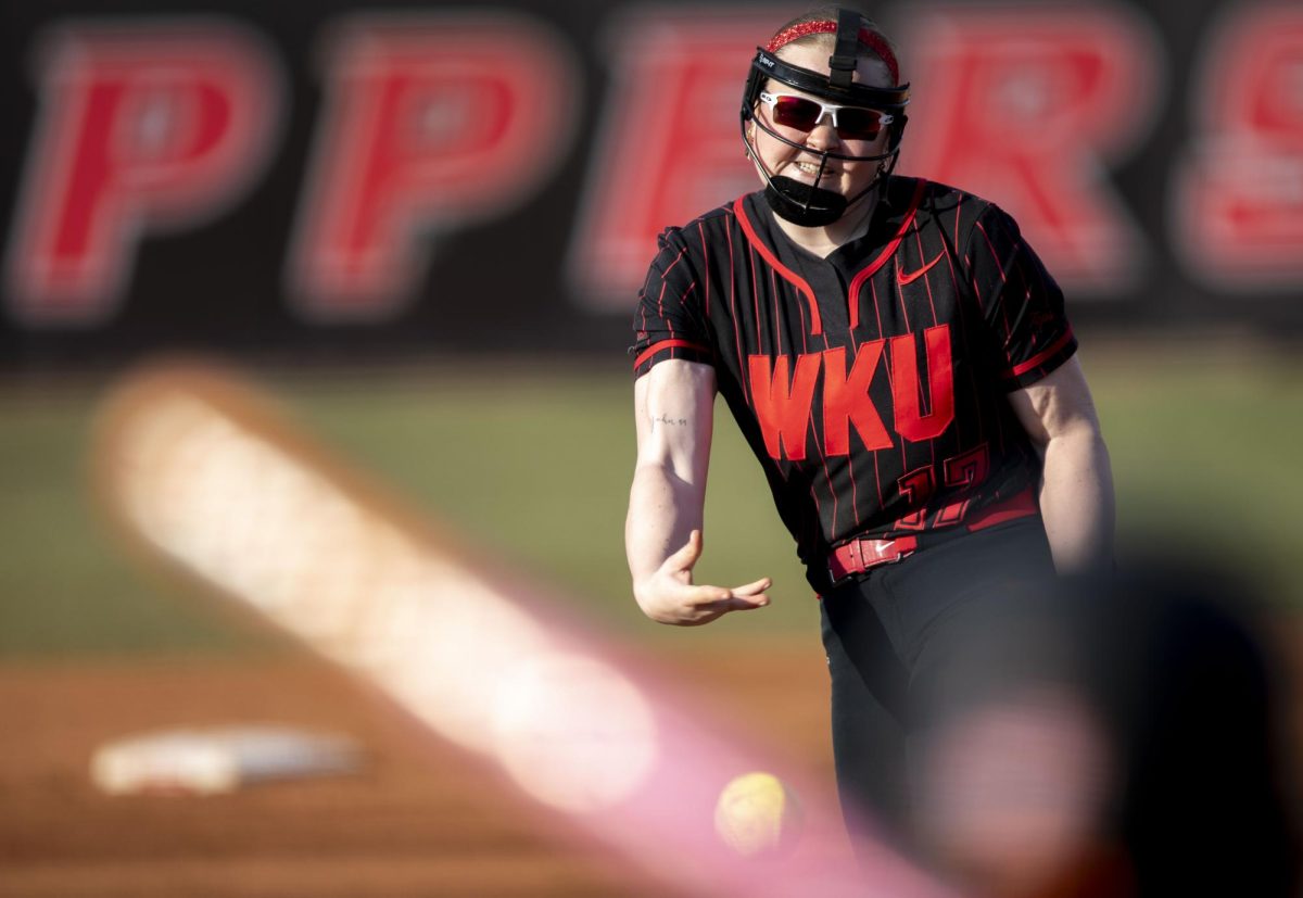 Western Kentucky University pitcher Rylan Smith (17) throws one low during WKU’s home game against Ball State on Saturday, Feb. 28, 2026.