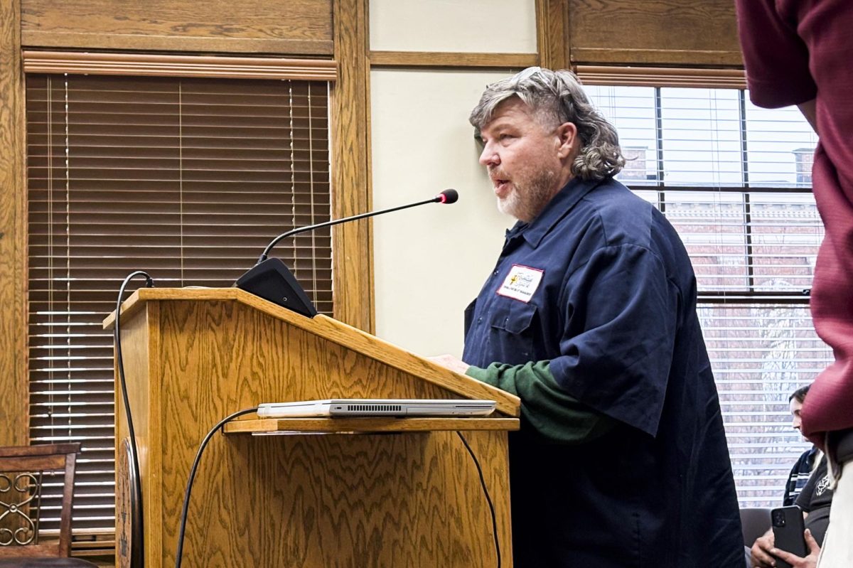  Slim Nash, owner of Fountain Square Towing, voices his opinions against the new ordinance on March 3 at Bowling Green City Hall on Tuesday, March 3, 2026. 