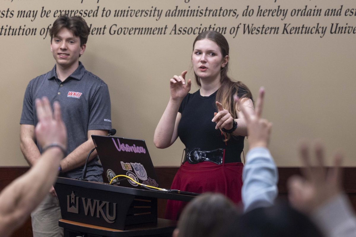 Senator at-large Veronica Butler proposes a bill called Resolution 3-26-S about implementing effective bike racks on campus during the Student Government Association’s weekly meeting in the Downing Student Union Senate Chamber on Tuesday, March 3, 2026. 