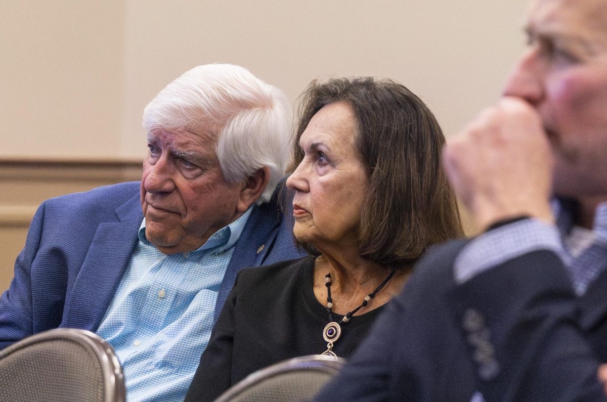 Seminar observers watch as Dr. Tracy Dennis-Tiwary concludes her talk at the “Why Anxiety Is Good for You,” Wedge Seminar on Tuesday, March. 10, 2026 at the Alumni Center Ballroom. Tiwary concluded by saying, “We are all born anxious, but it is essential to our resilience as humans”. 