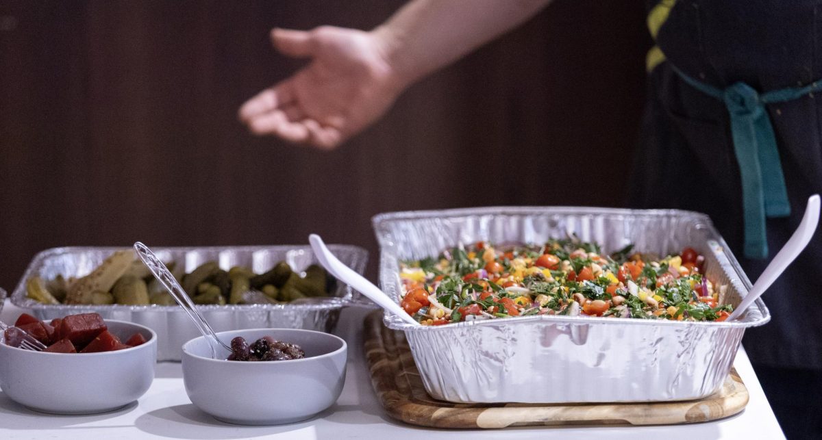 Wes catered the Southern-inspired Jewish dinner during the “Community Jewish Cookbooks in the South” event on Friday, March 27, 2026, at Mahurin Honors College. The dinner consisted of kosher pickles, beets, roasted potatoes, pimento cheese, chicken, a
sweet potato dish, and a mixed bean salad.
